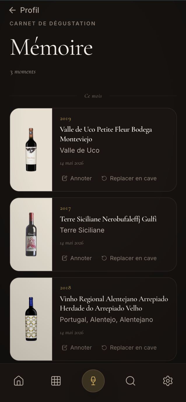 The tasting journal in iQWine.